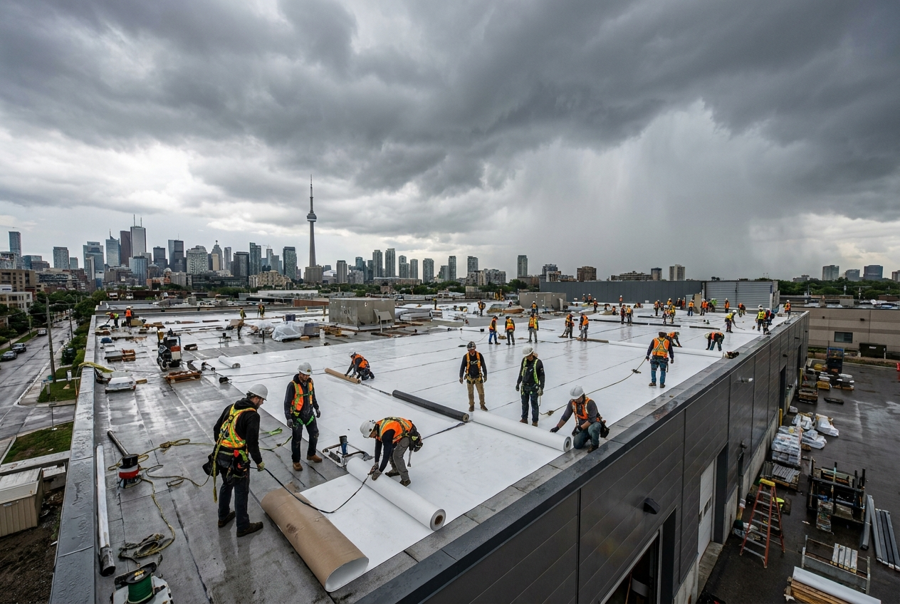 Commercial roofing project in North York