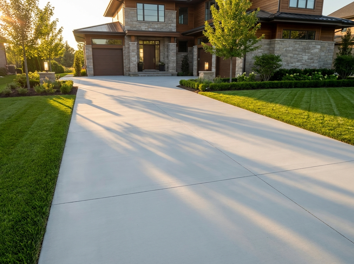 Poured concrete driveway