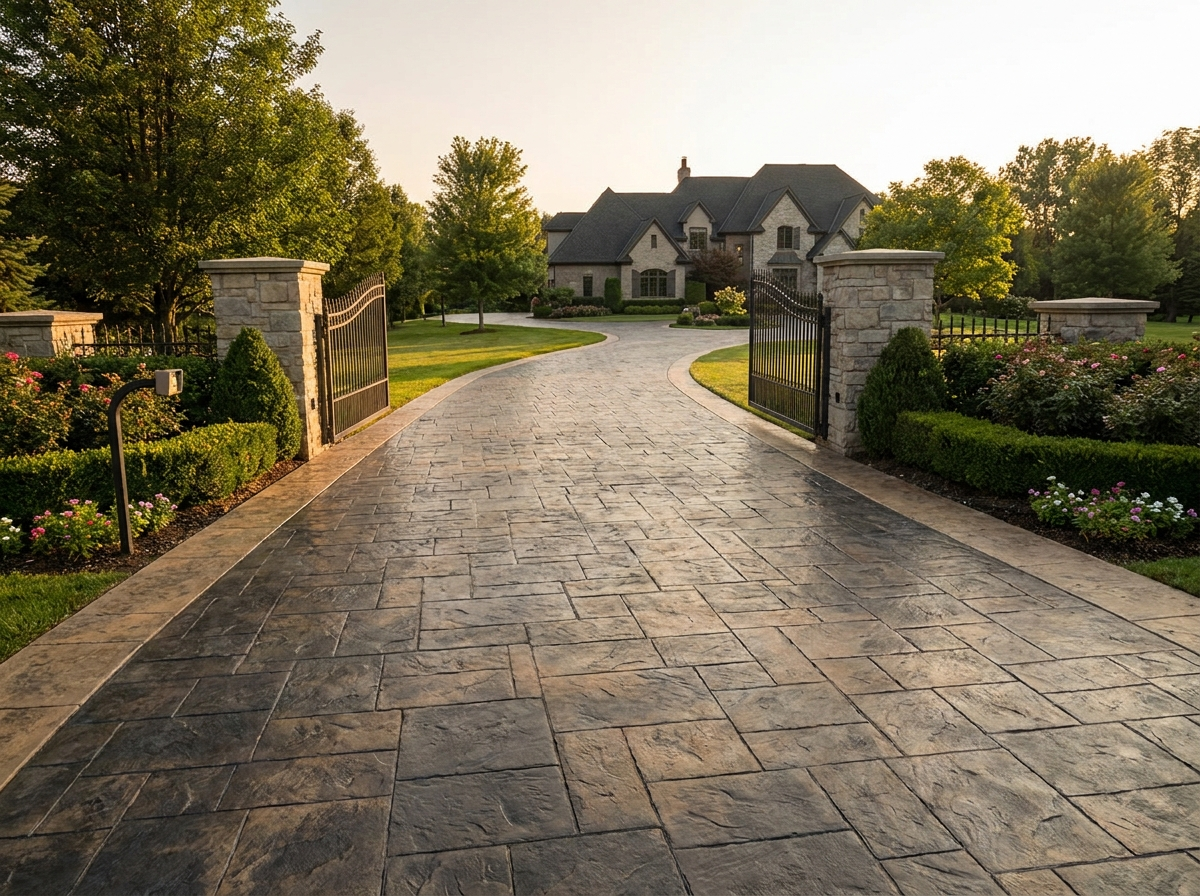 Stamped concrete driveway