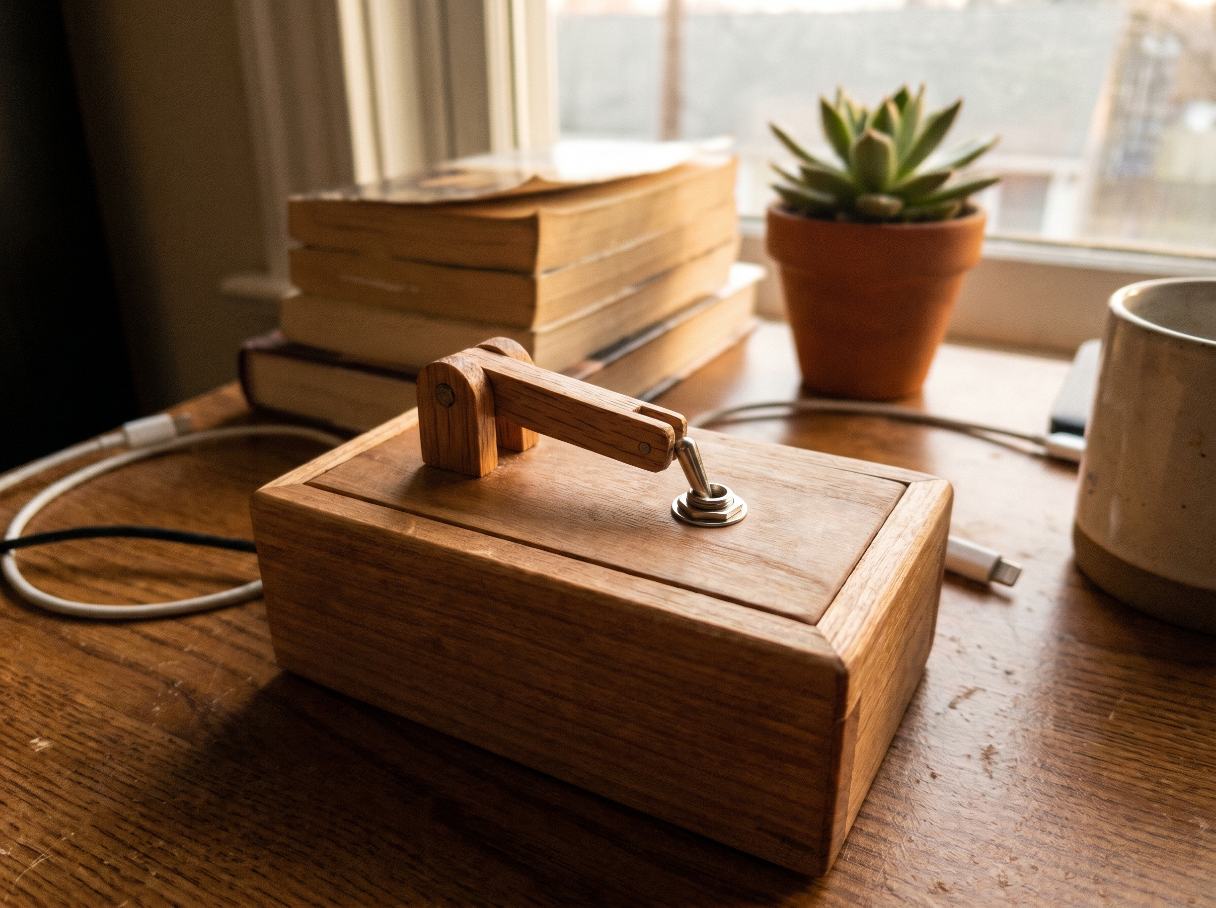 Nutteloze Doos — de houten machine die zichzelf uitschakelt