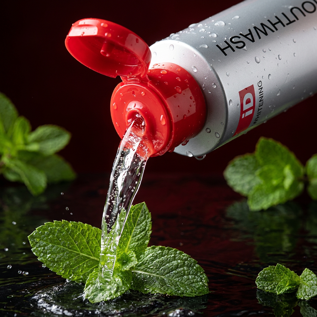 Whitening Stain Mouthwash pour close-up