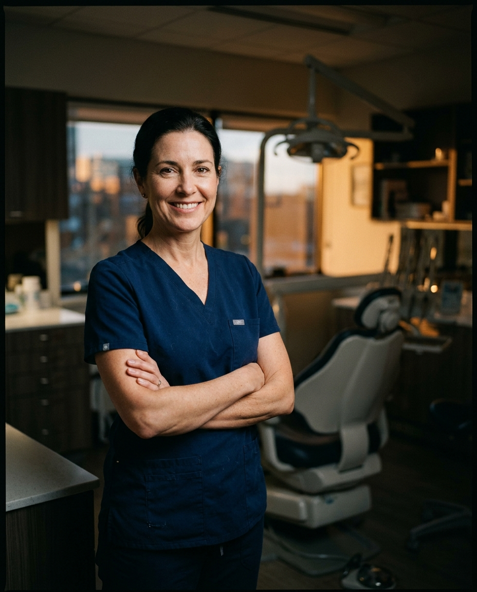 A confident practice owner in her clinic