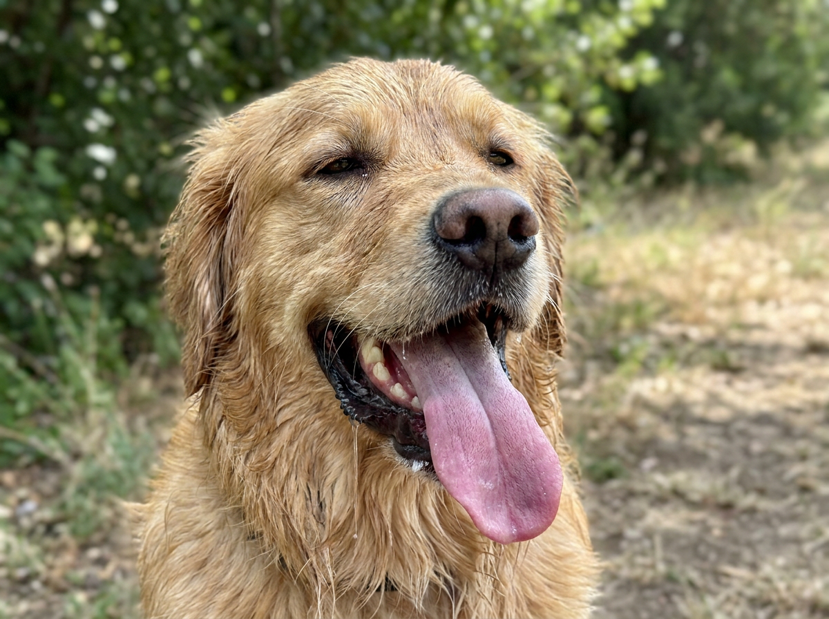 Hund hechelt stark, Zunge weit heraus