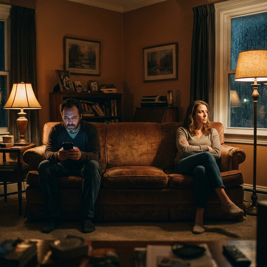 Couple grown distant on the couch