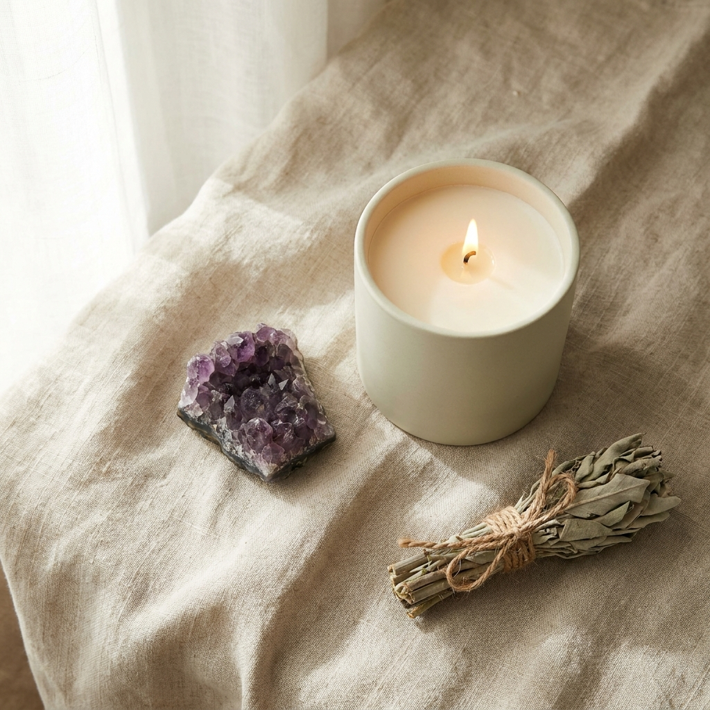 Candle and amethyst ritual