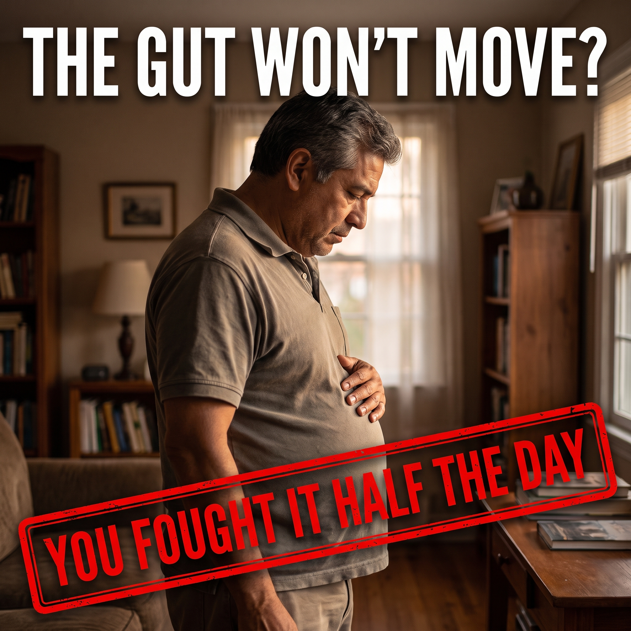 The gut won't move — you fought it half the day