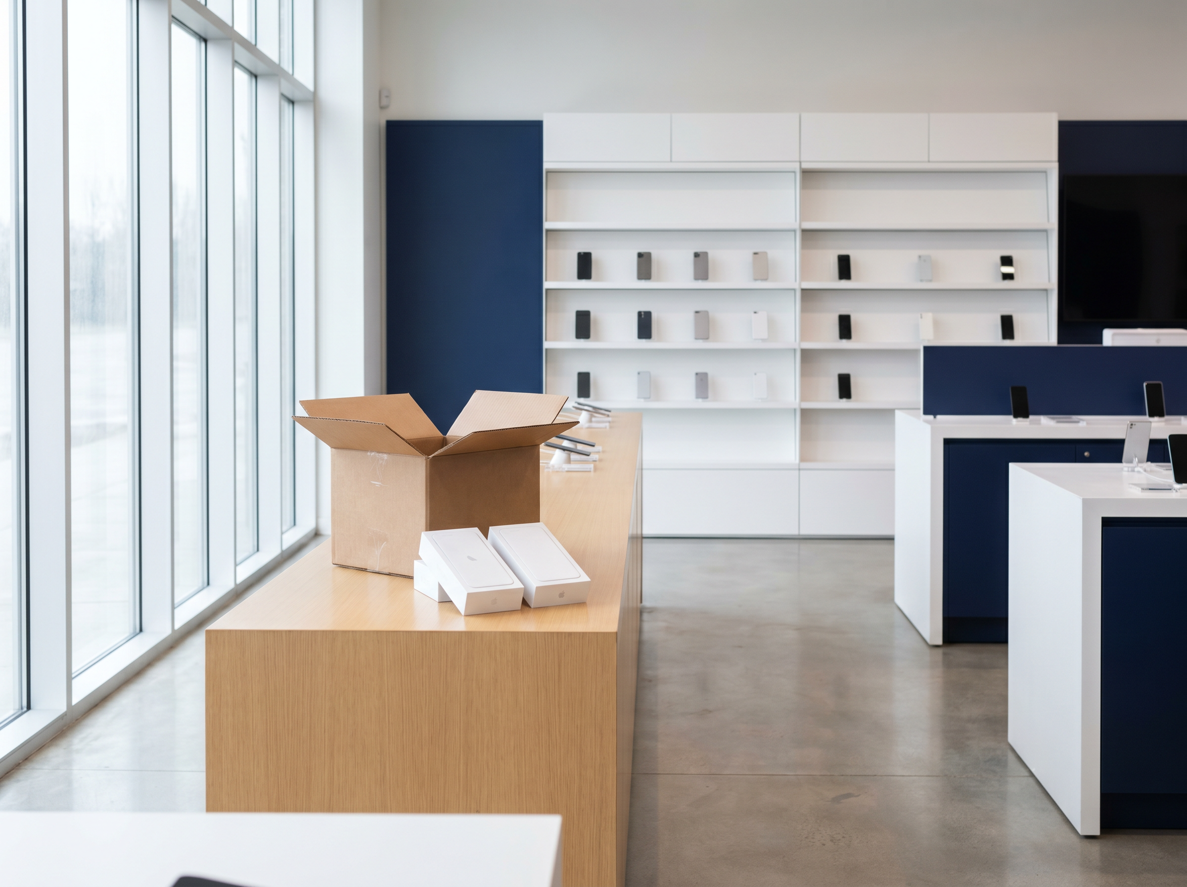 Modern electronics retail storefront