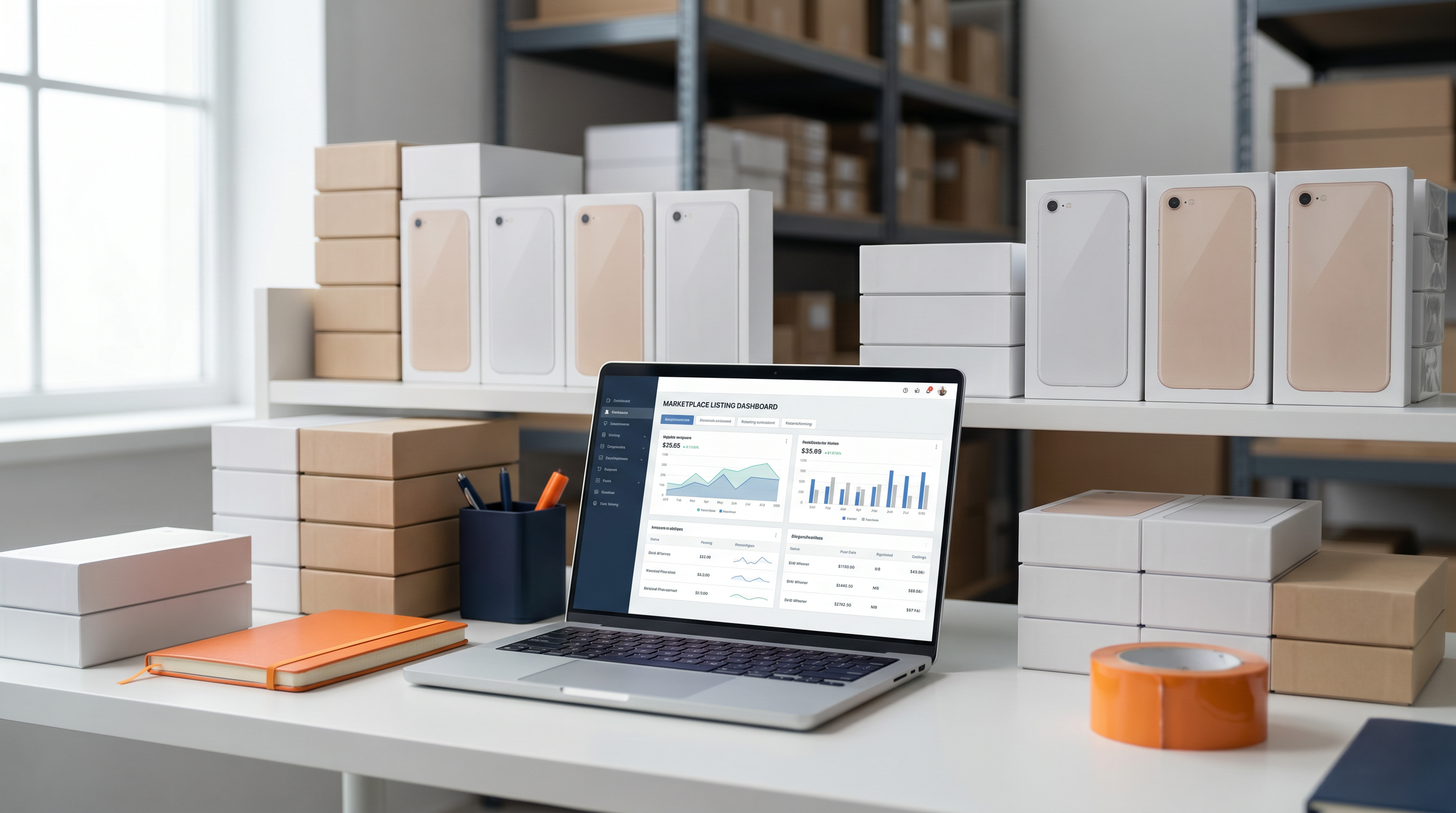E-commerce fulfillment workspace with marketplace dashboard