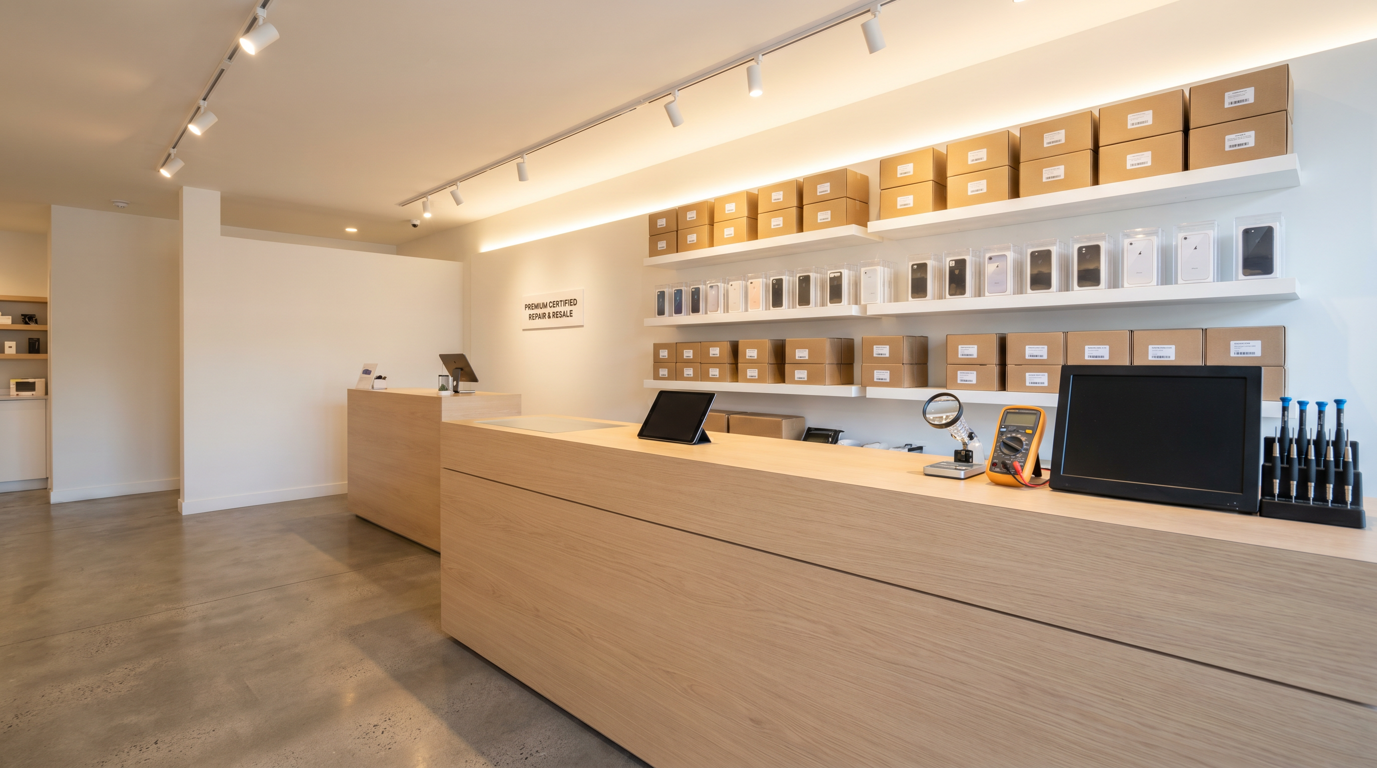 Modern phone repair and resale shop interior