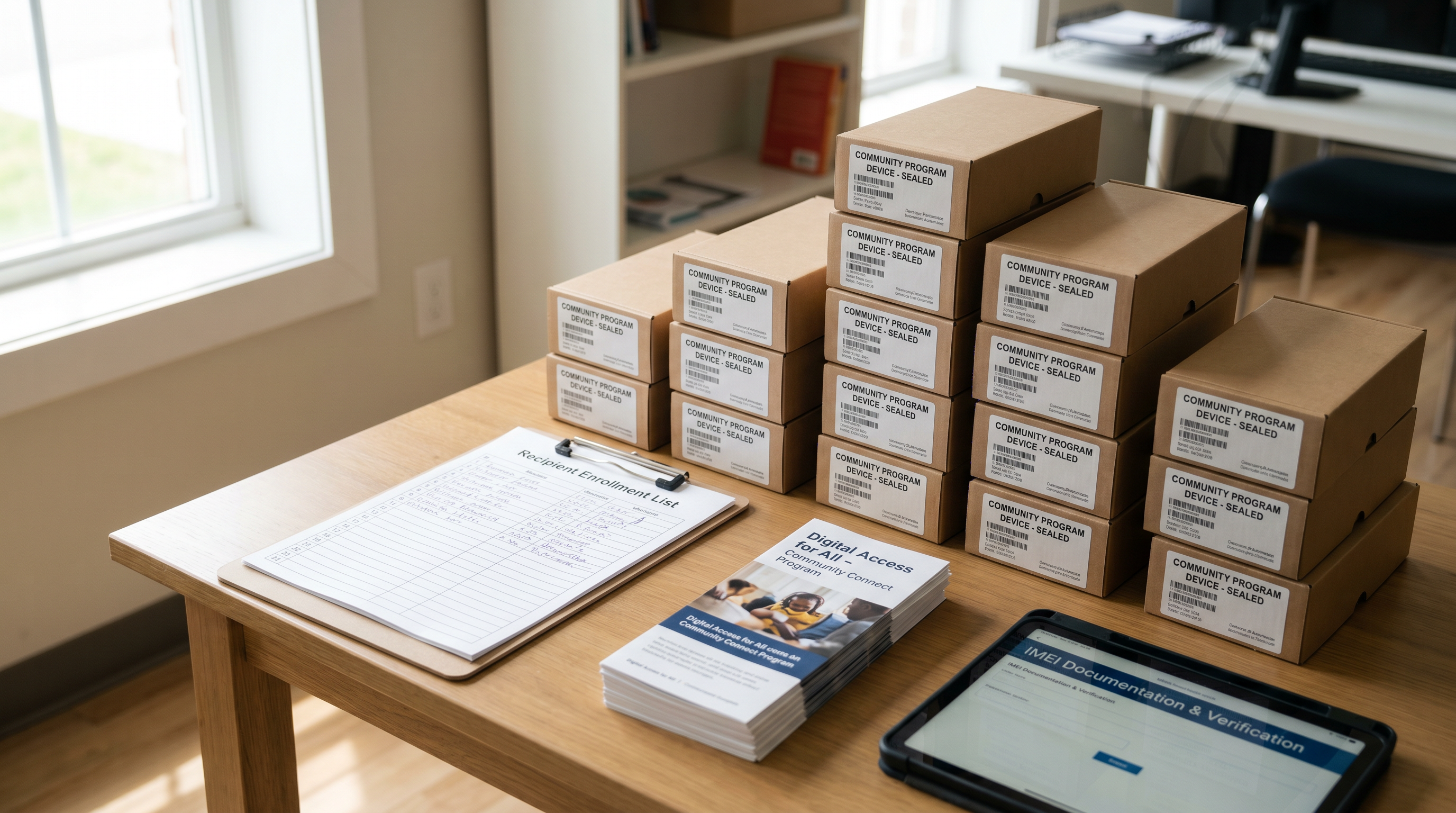 Nonprofit community program device distribution workspace