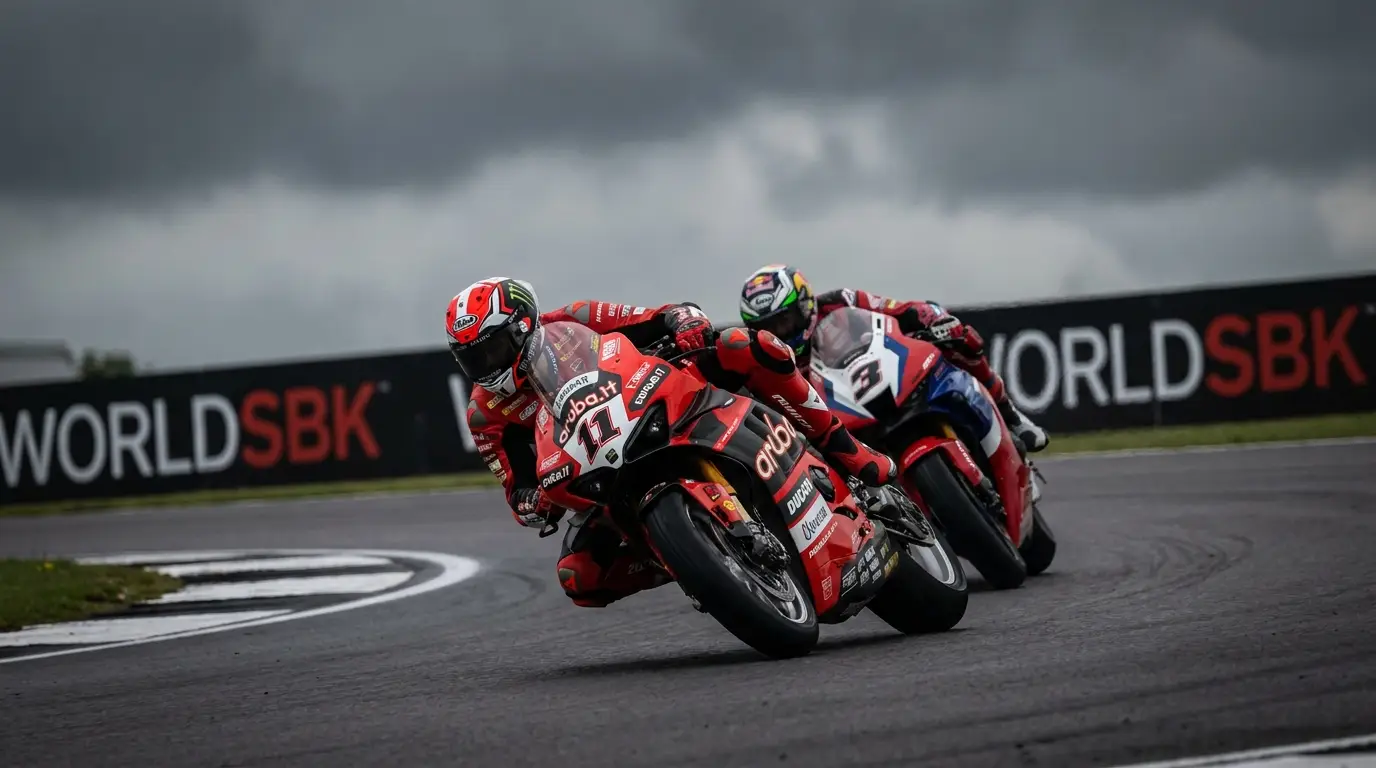 Nicolò Bulega e Iker Lecuona com as Ducati Panigale V4 R em Donington Park