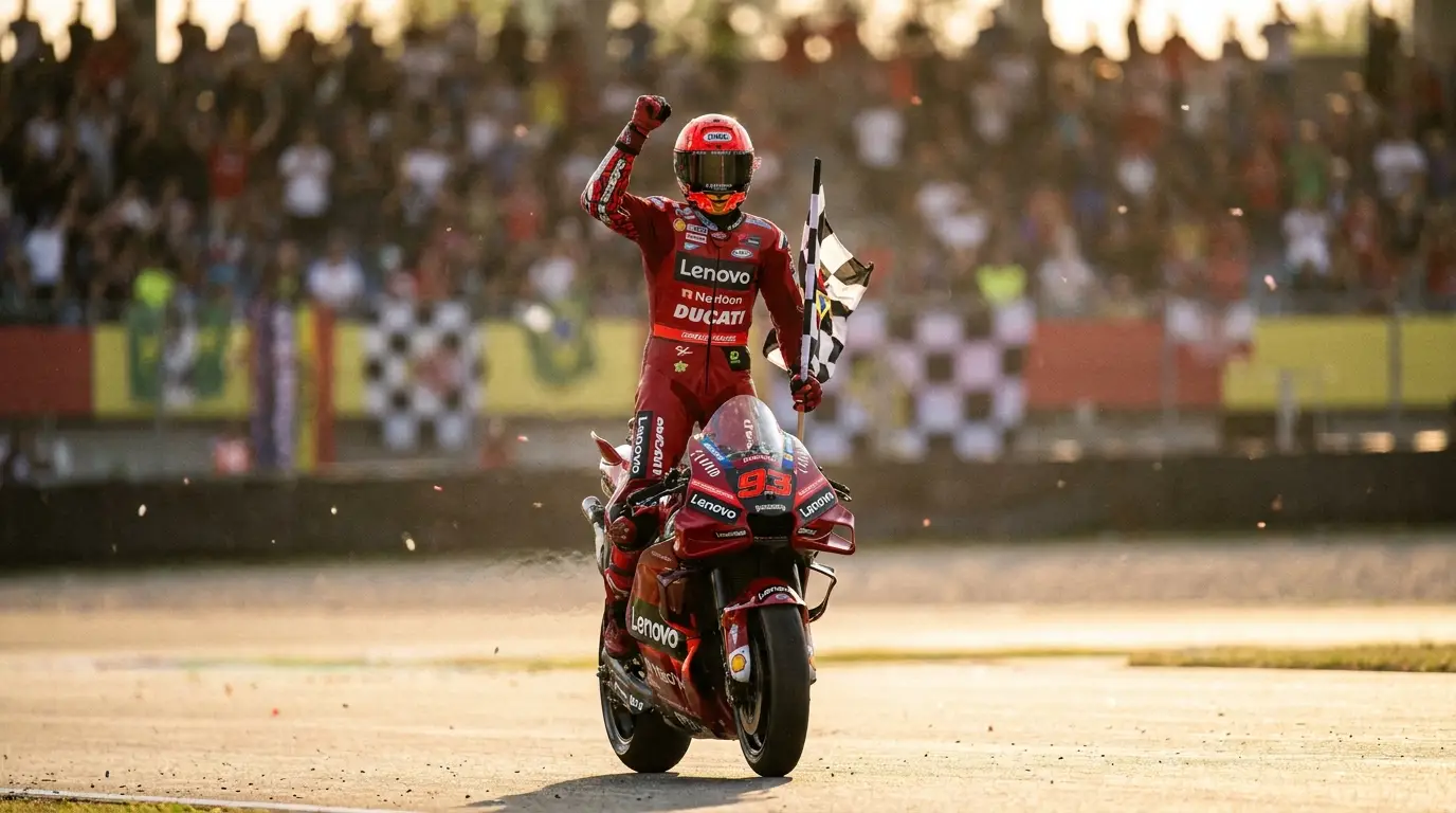 Marc Márquez #93 comemora a vitória com a Ducati Lenovo no GP da República Tcheca em Brno 2026