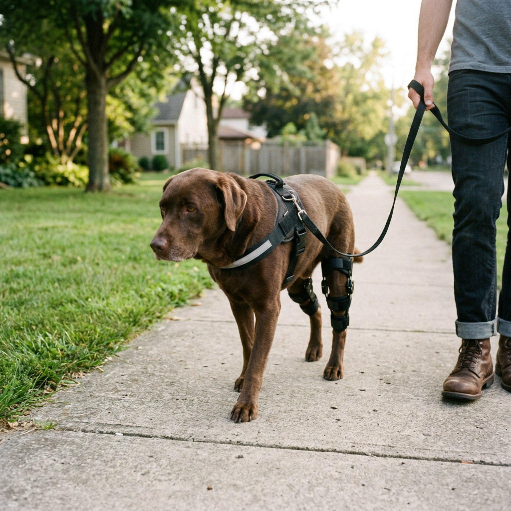 Dog struggling with rear leg discomfort