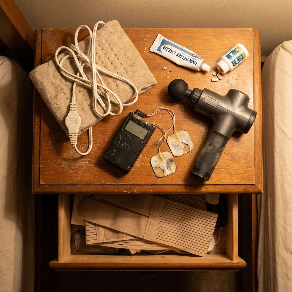 Heating pad, TENS unit, massage gun, and pain products