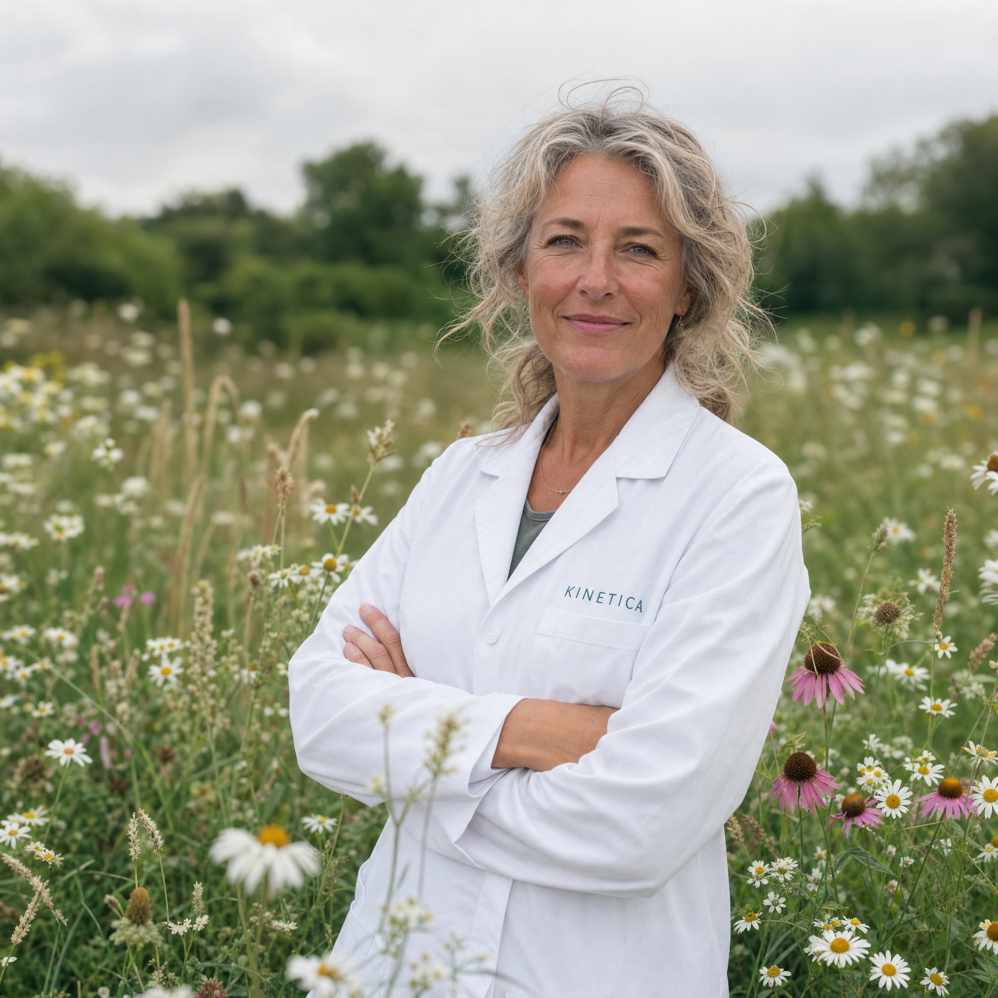 Conseillère Kinetica dans un champ de fleurs sauvages