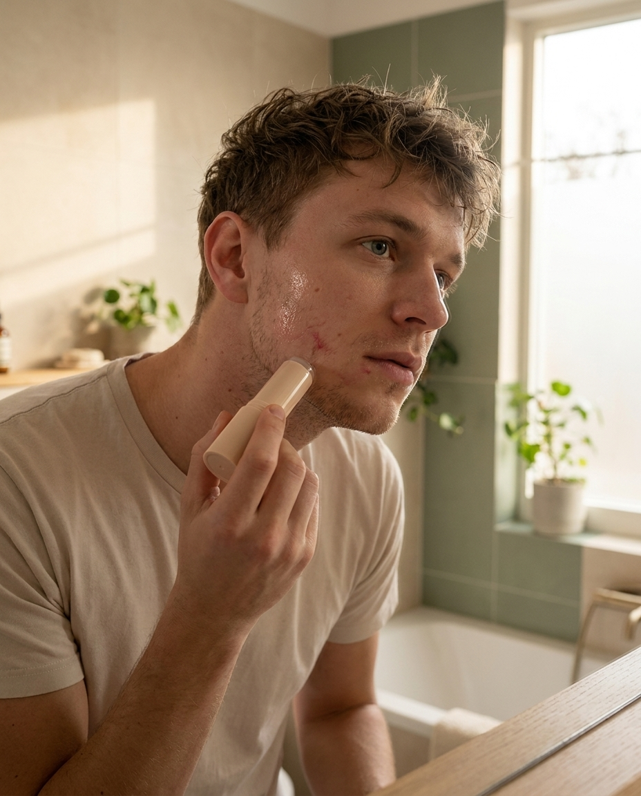 Homme appliquant le stick Kinetica Clarté sur une cicatrice