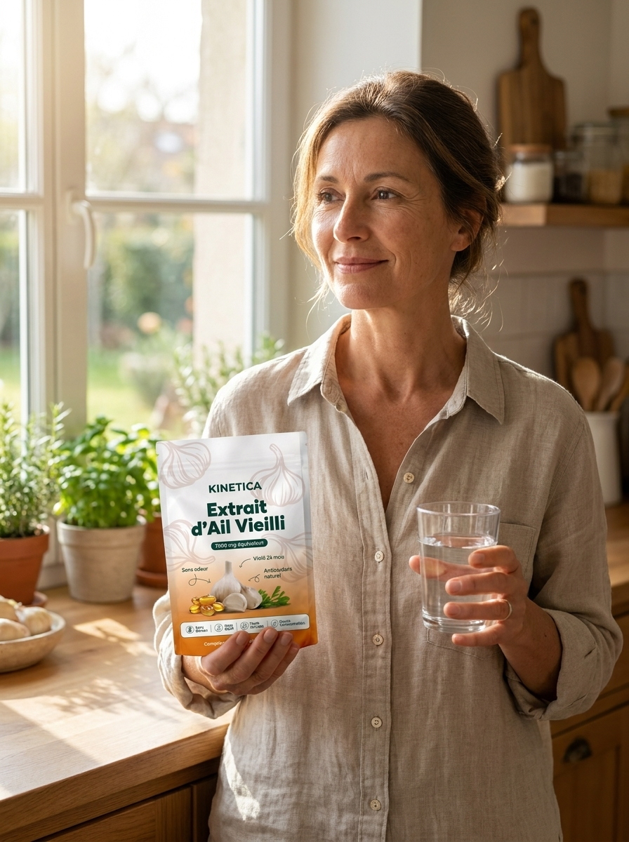 Femme buvant un verre d'eau dans une cuisine lumineuse
