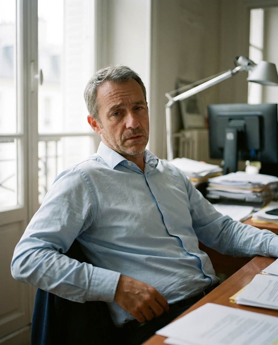 Homme fatigue a son bureau en fin de journee