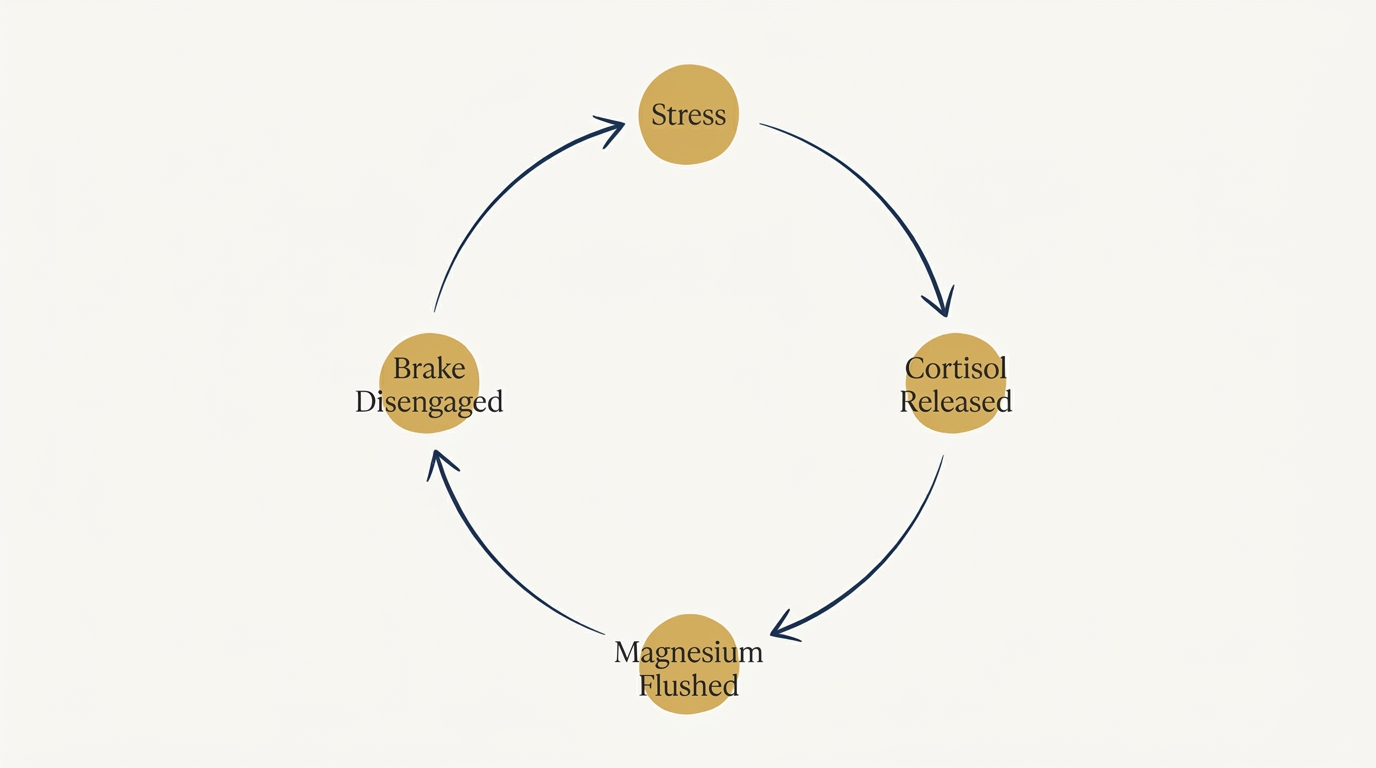 Editorial diagram of the cortisol-magnesium loop as a closed cycle