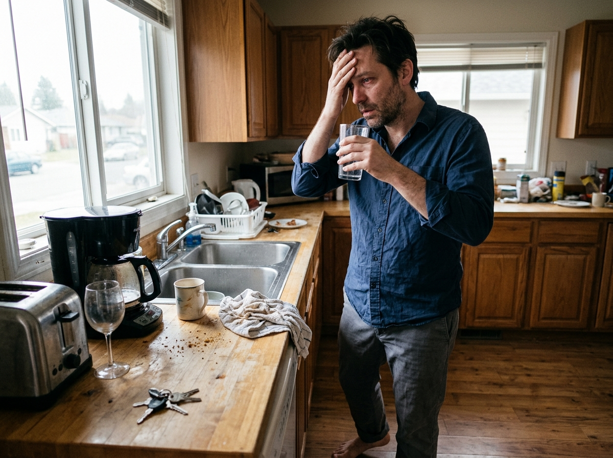 Man exhausted in morning