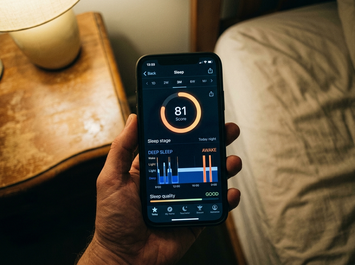 Oura Ring sleep tracking app showing an improved sleep score in the high 70s to low 80s range — week-8 data after the 56-day test period