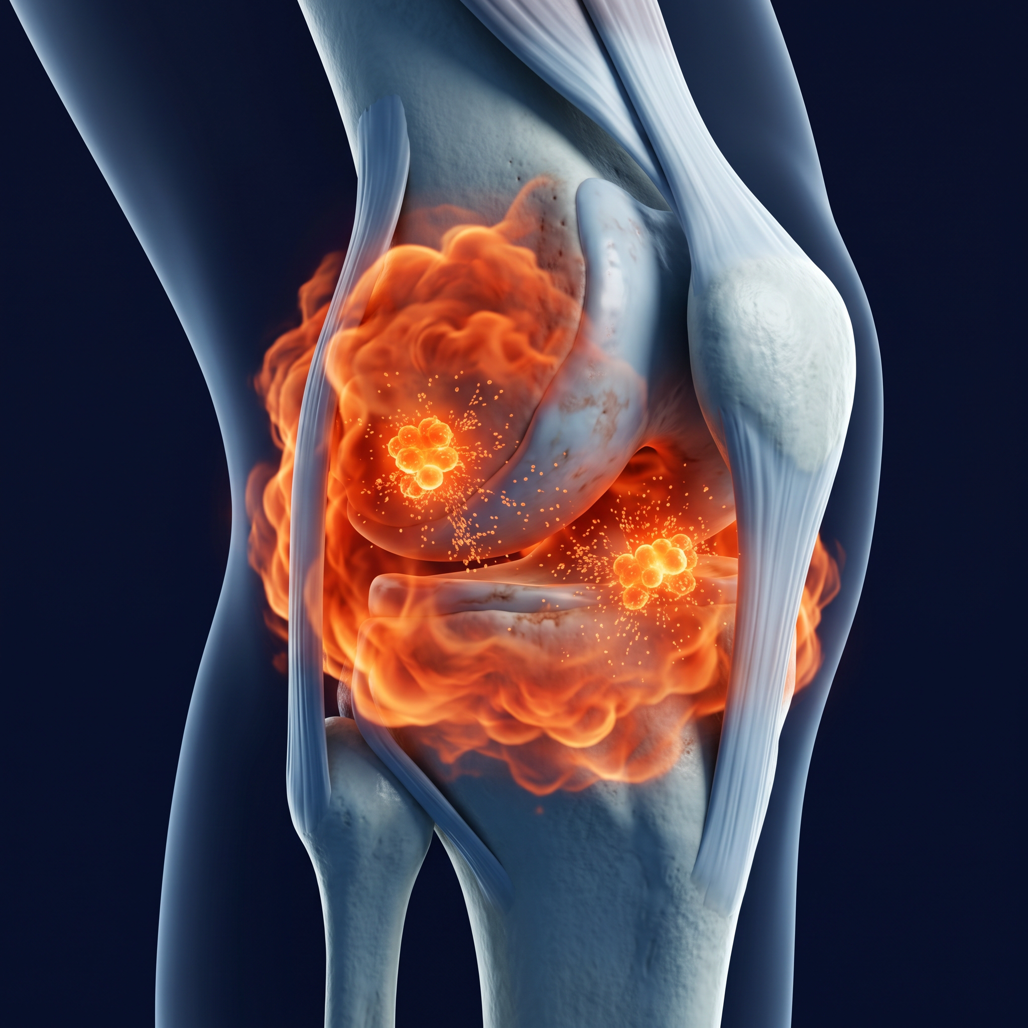 Inflamed knee joint mechanism visual