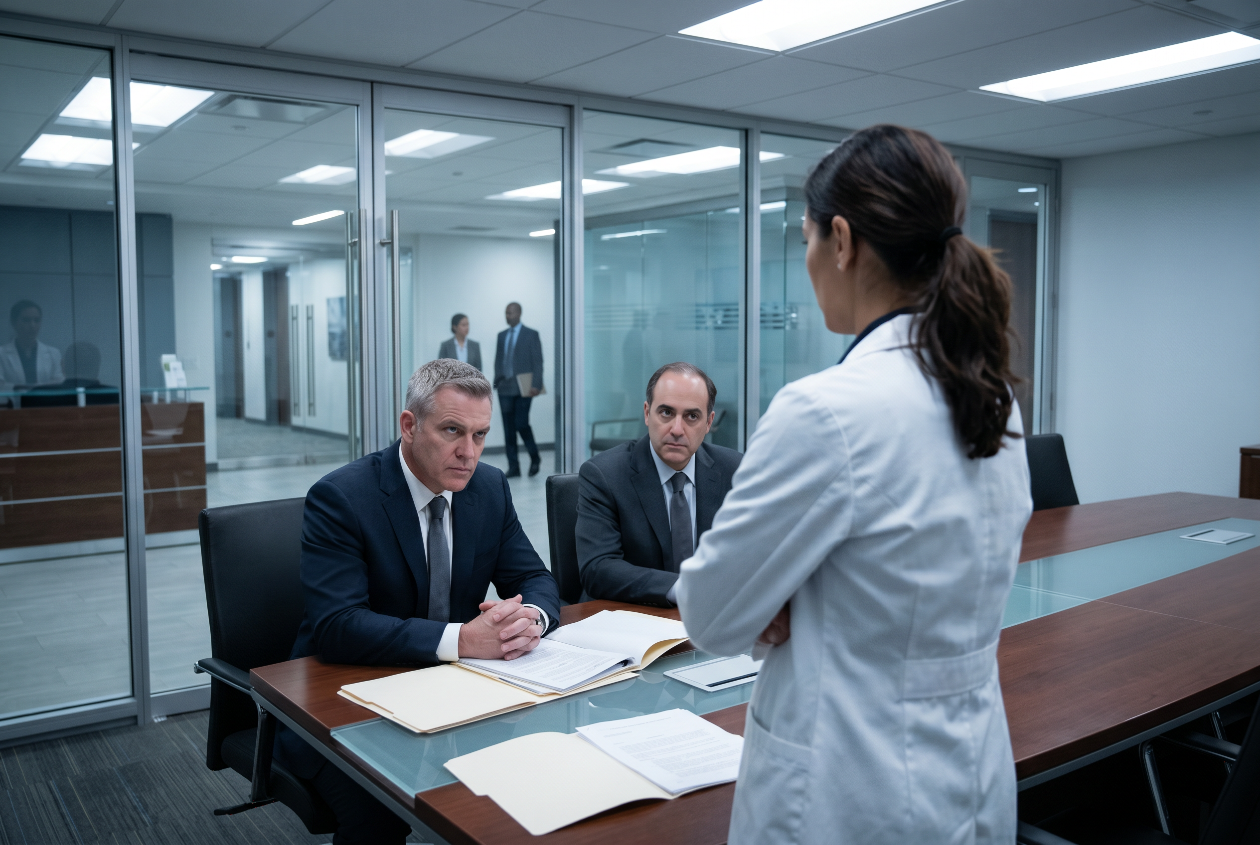 Corporate pressure conference room scene