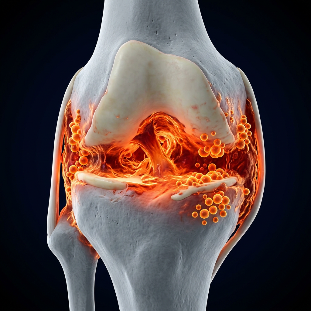 Inflamed knee joint cross-section