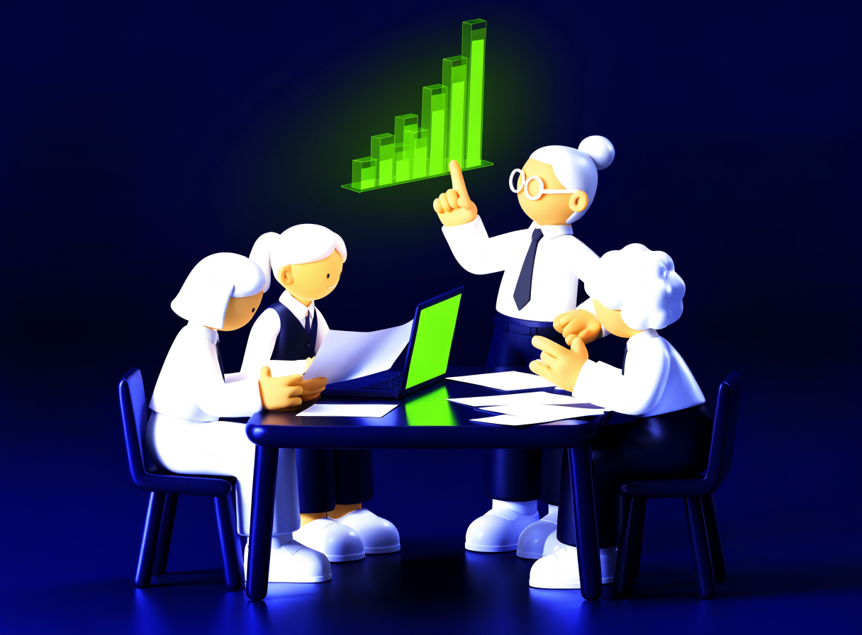 Equipo colaborando — arte 3D de marca
