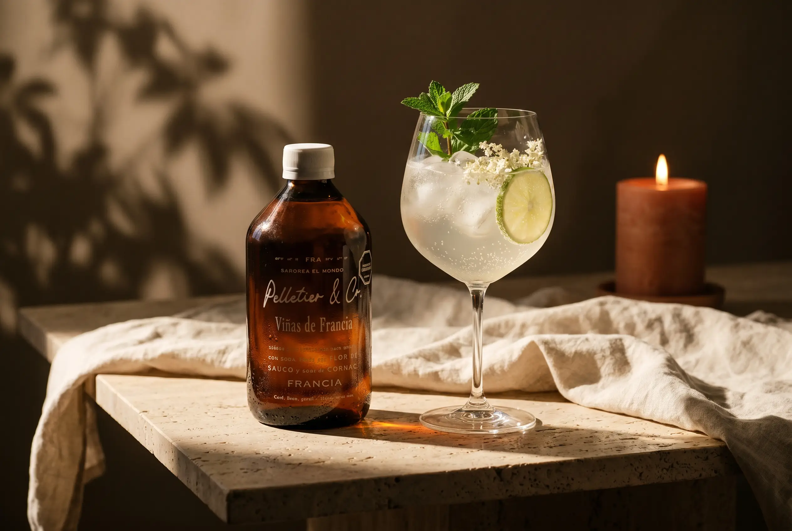 Hugo Spritz preparado con siropes Pelletier & Co.