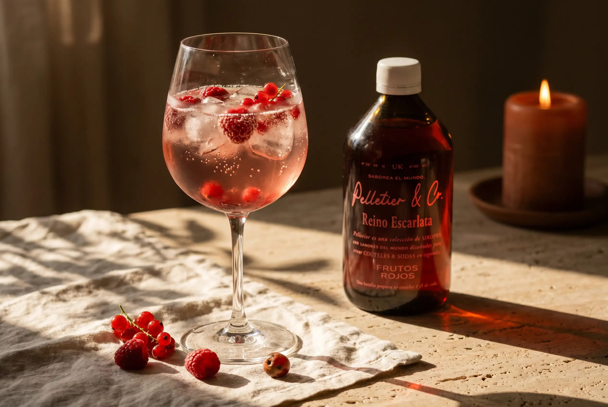 Gin Escarlata preparado con siropes Pelletier & Co.