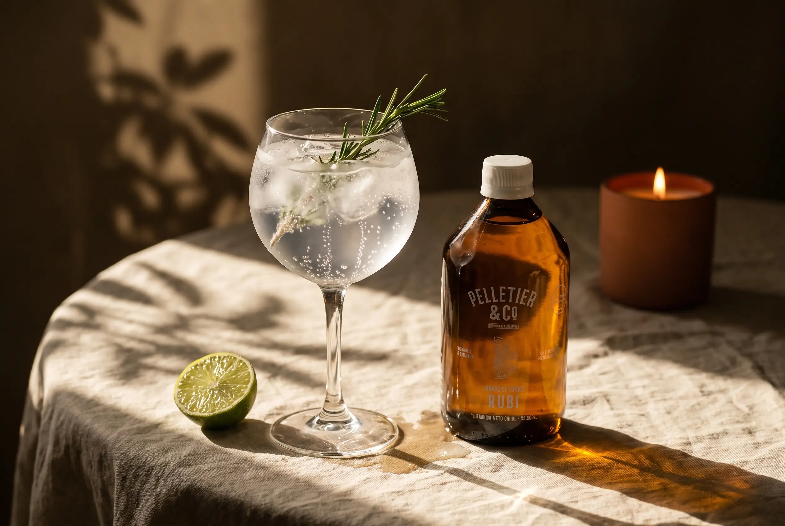 Gin Tonic Rubí preparado con siropes Pelletier & Co.