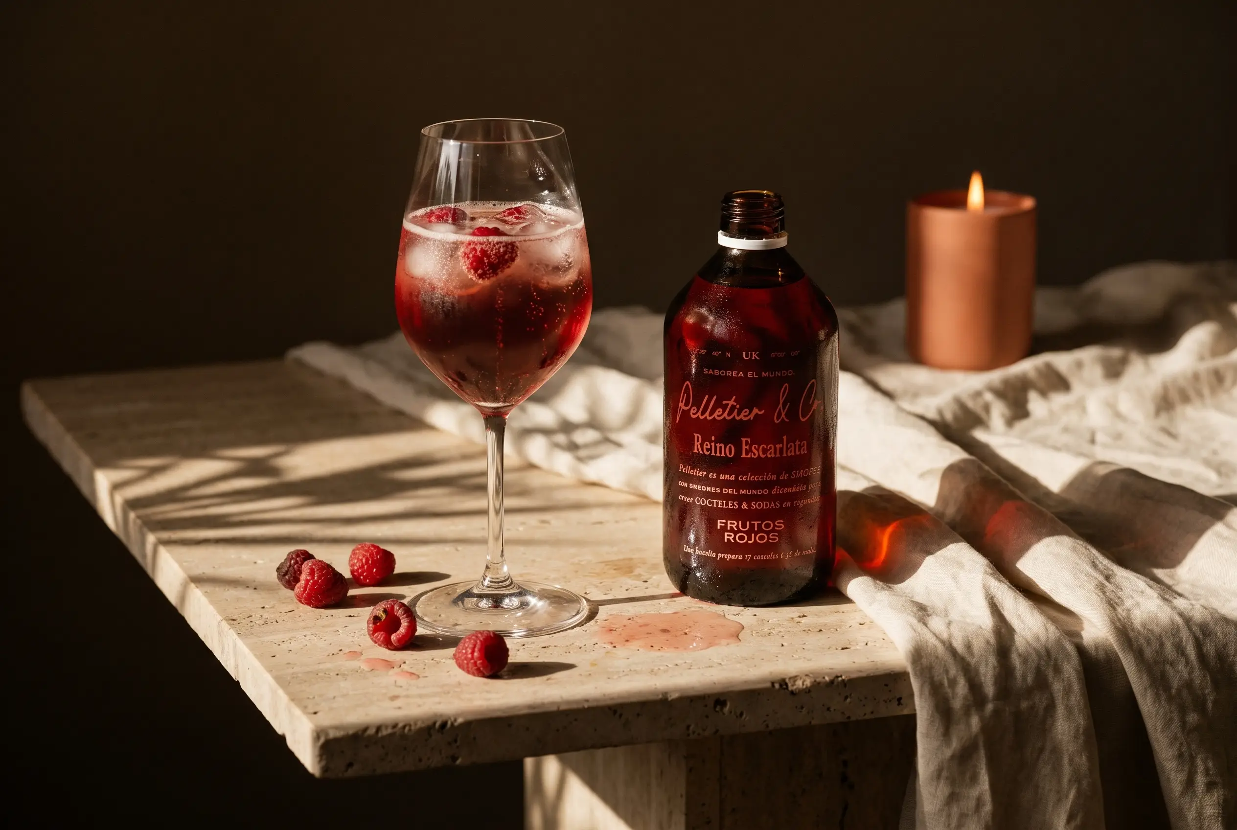 Escarlata Spritz preparado con siropes Pelletier & Co.