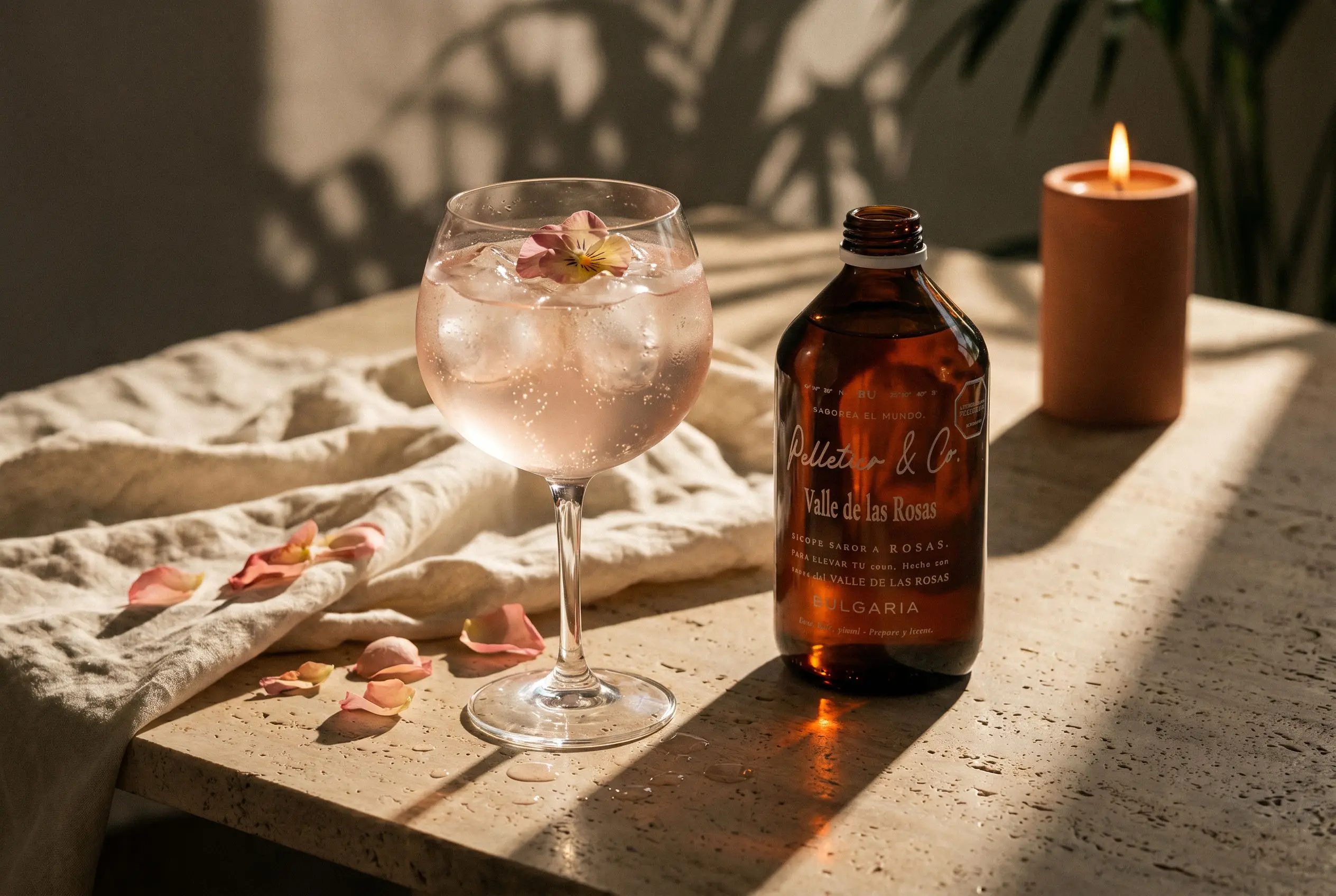 Gin Rosé preparado con siropes Pelletier & Co.