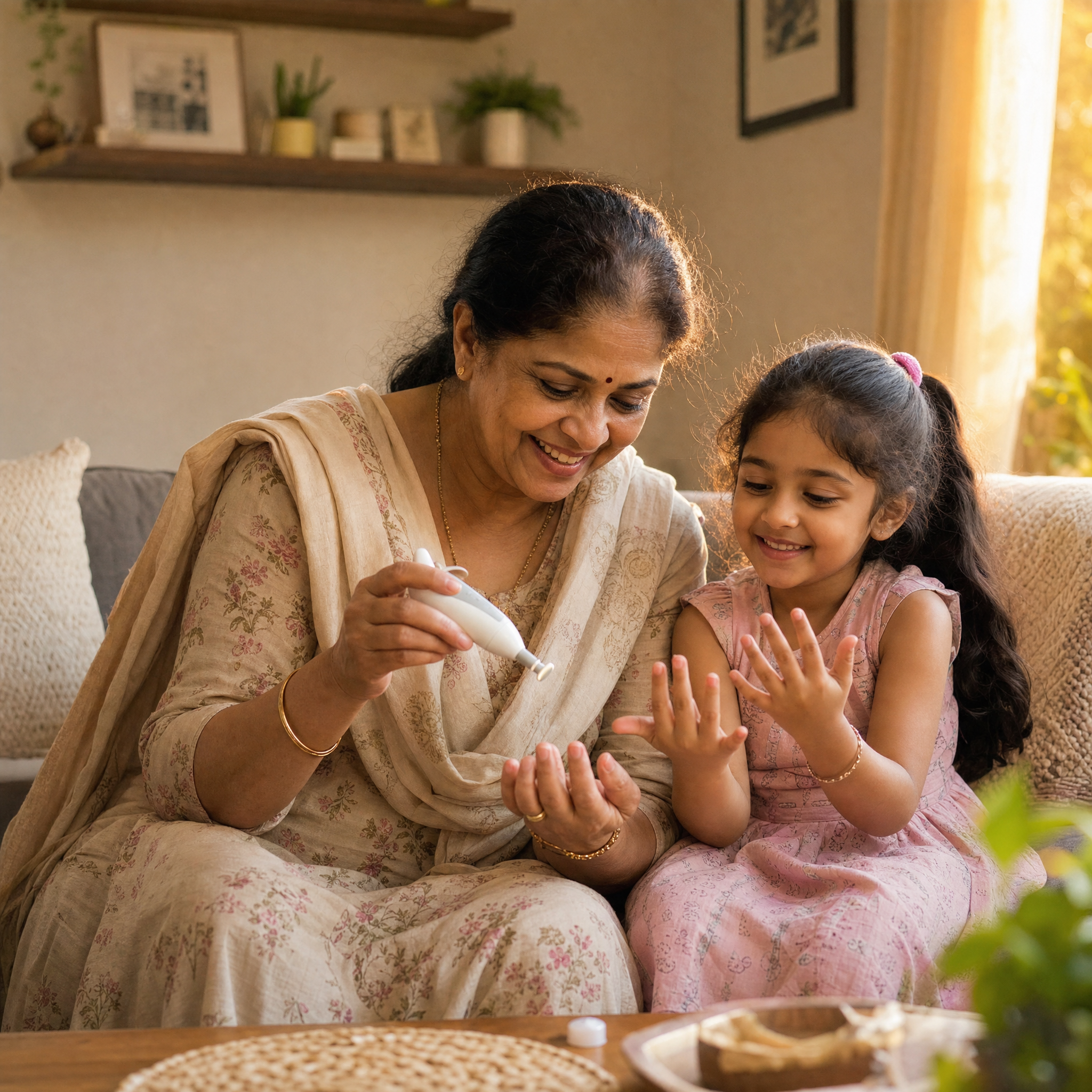 Grandmother and granddaughter enjoying safe nail care