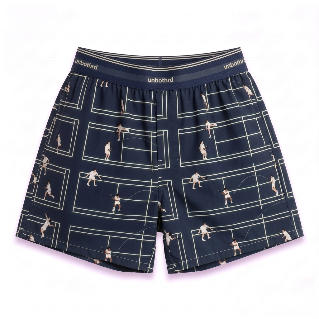 night match boxer — tennis courts on deep navy