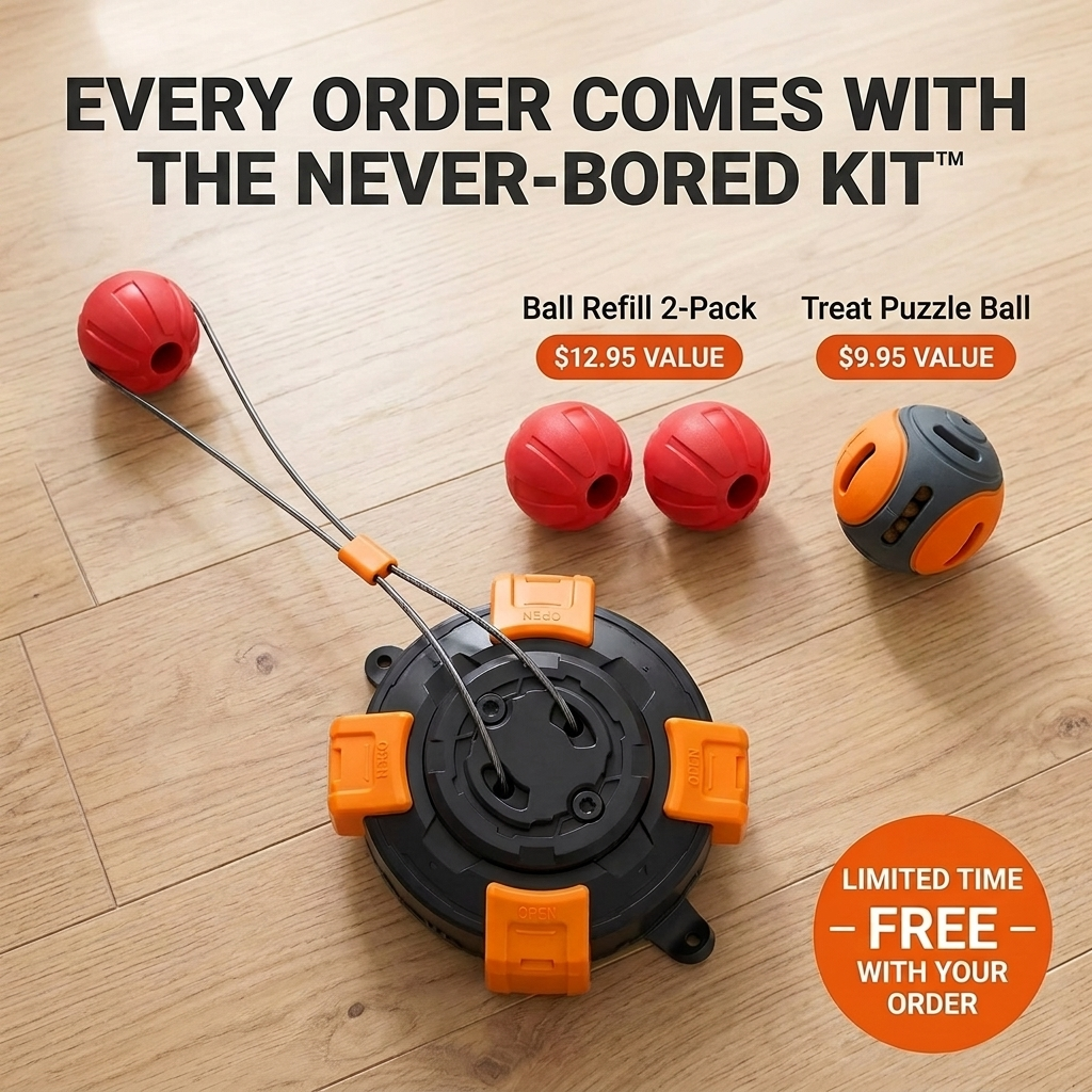 The Never-Bored Kit: Ball Refill 2-Pack and Treat Puzzle Ball, free with every Tuglok order