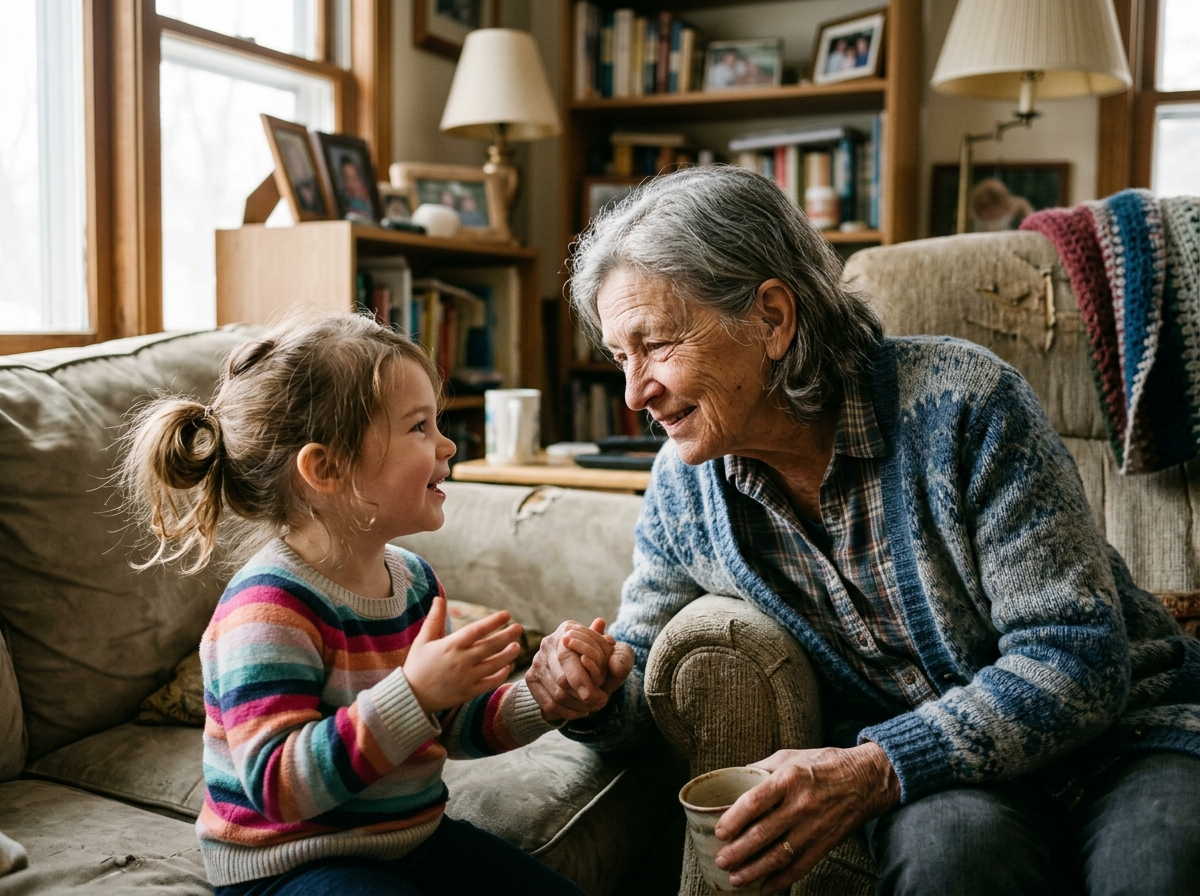 Grandparent listening closely to grandchild