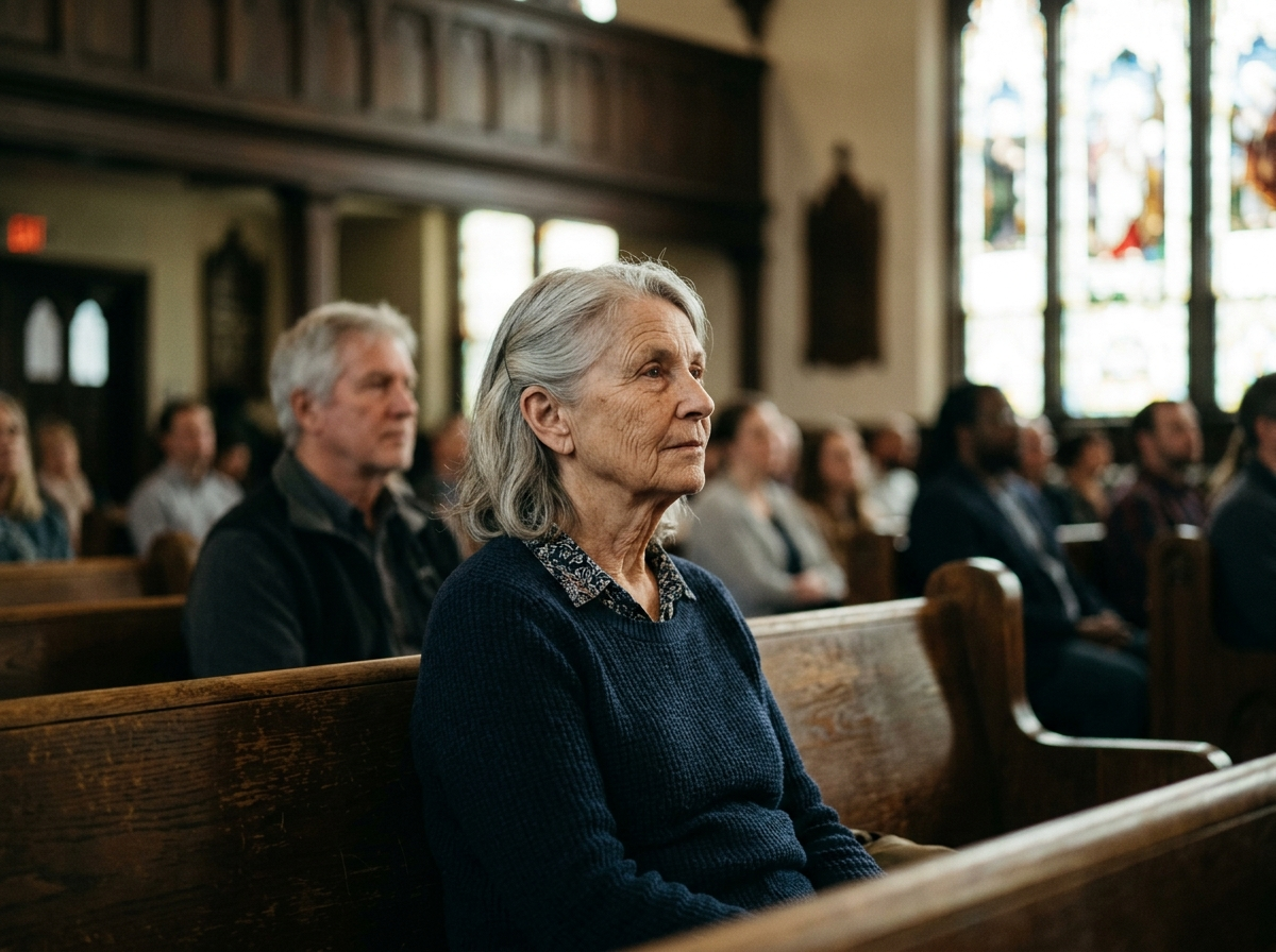 Senior attentive at a church service