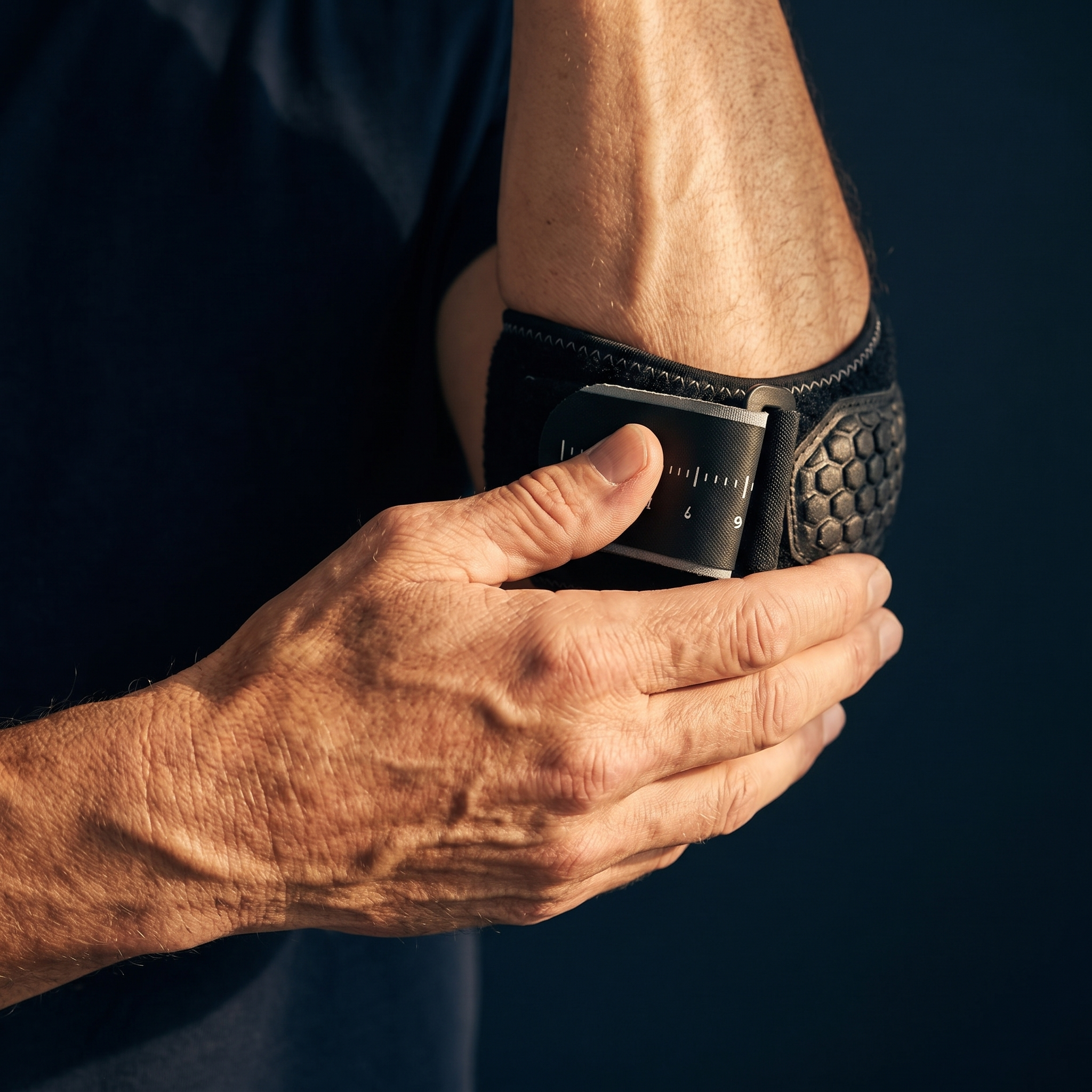 Rally Strap held in hand, honeycomb pad detail