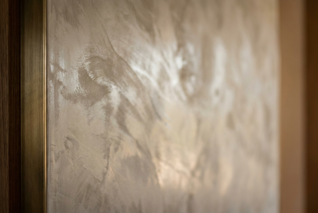 Close-up of polished Venetian plaster texture with soft trowelled sheen