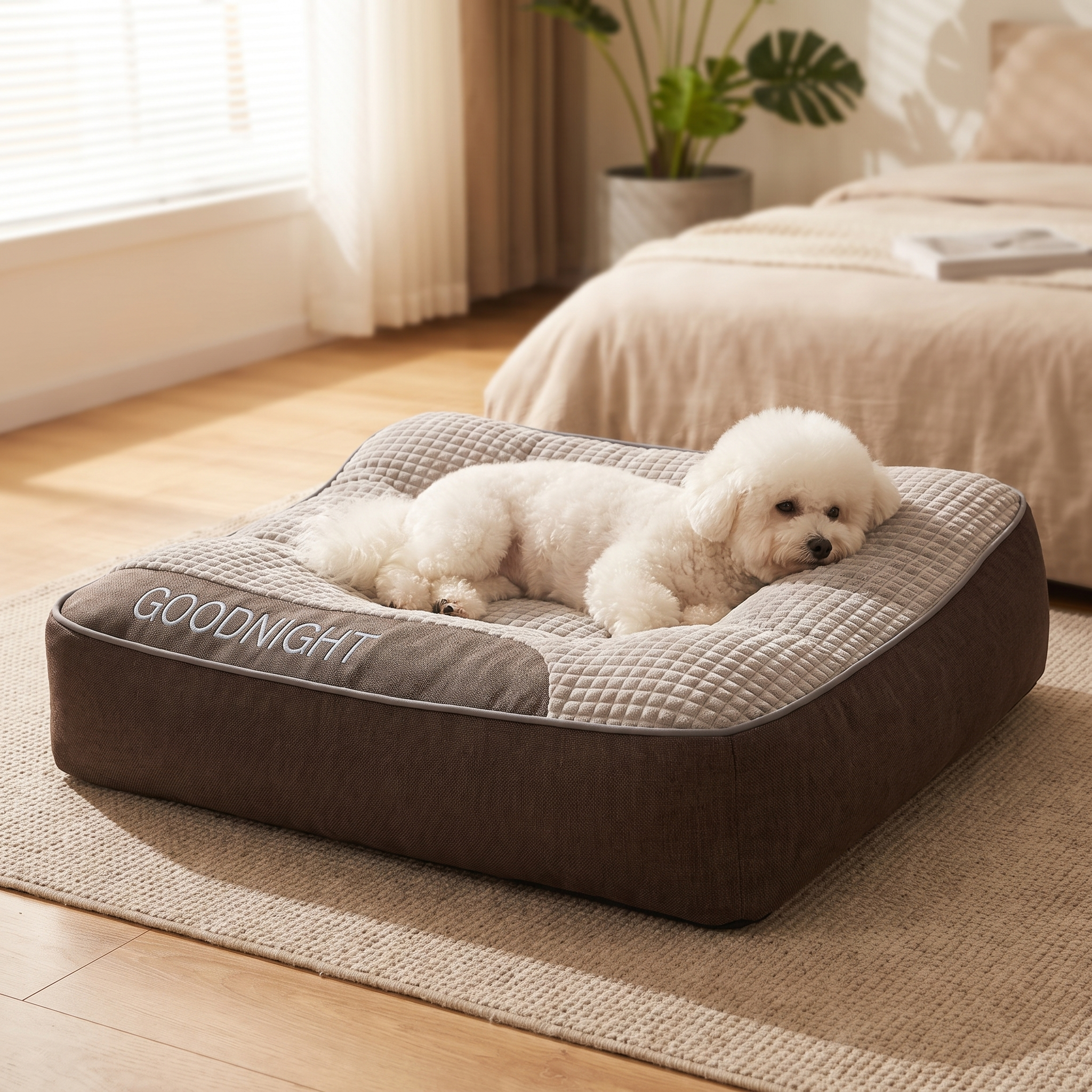 Dog resting against the bolster of the orthopedic sofa bed