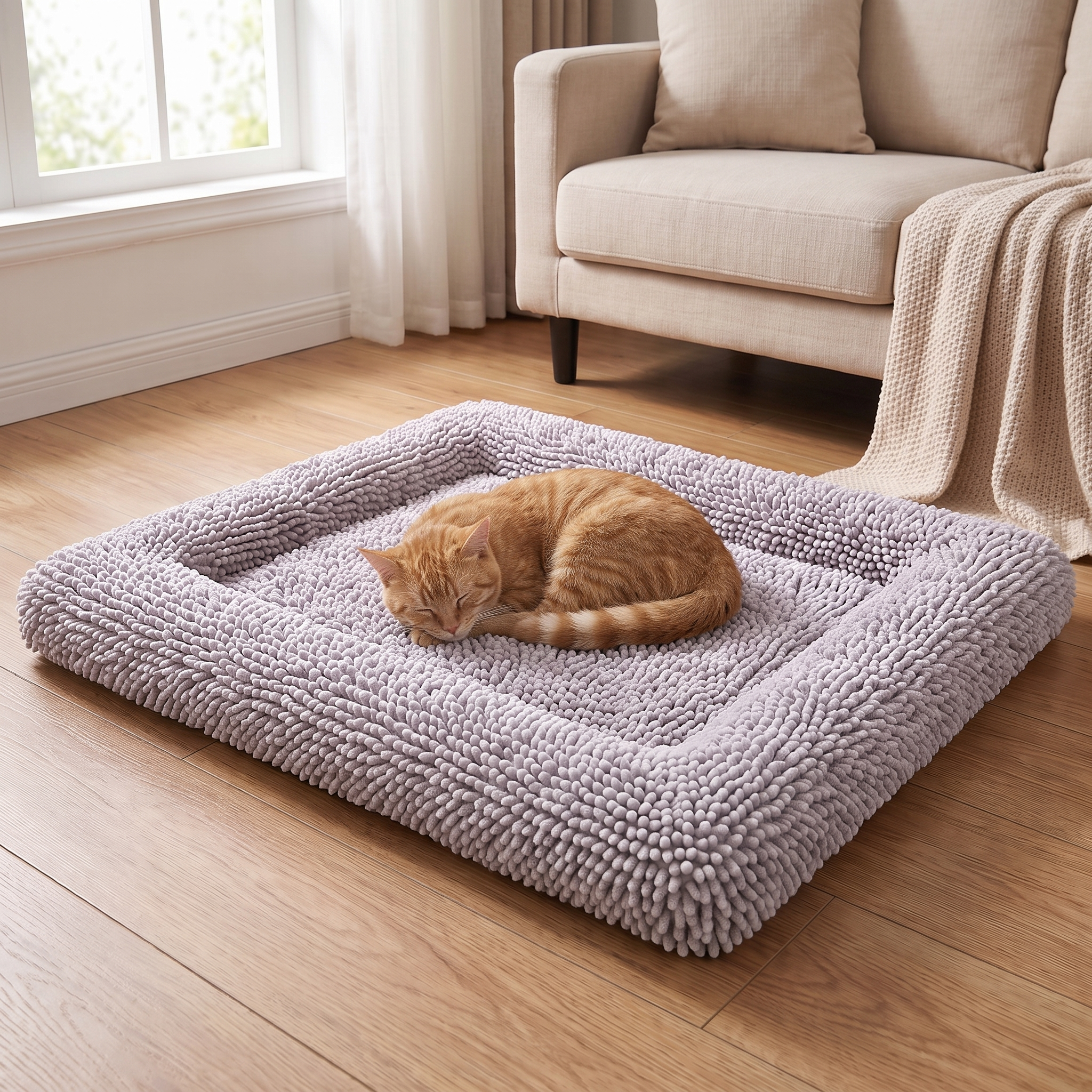 Labrador resting on the grey memory foam noodle dog mat