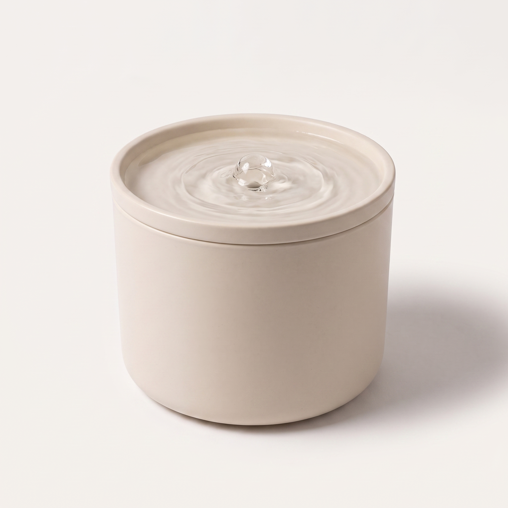 Ceramic fountain with water flowing on the surface