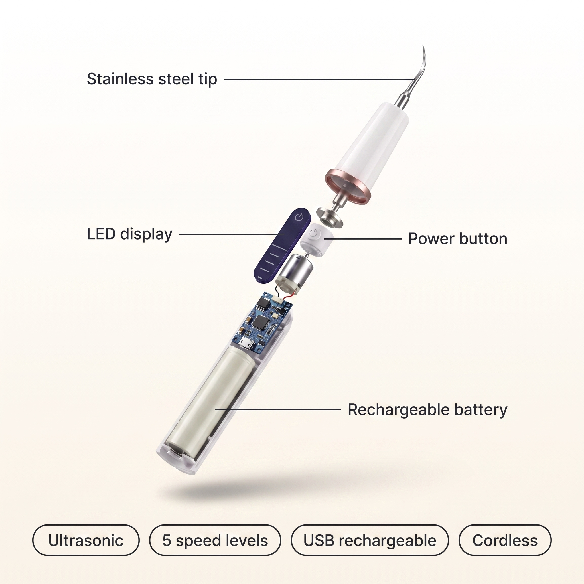 Exploded view of the dog dental cleaning pen parts