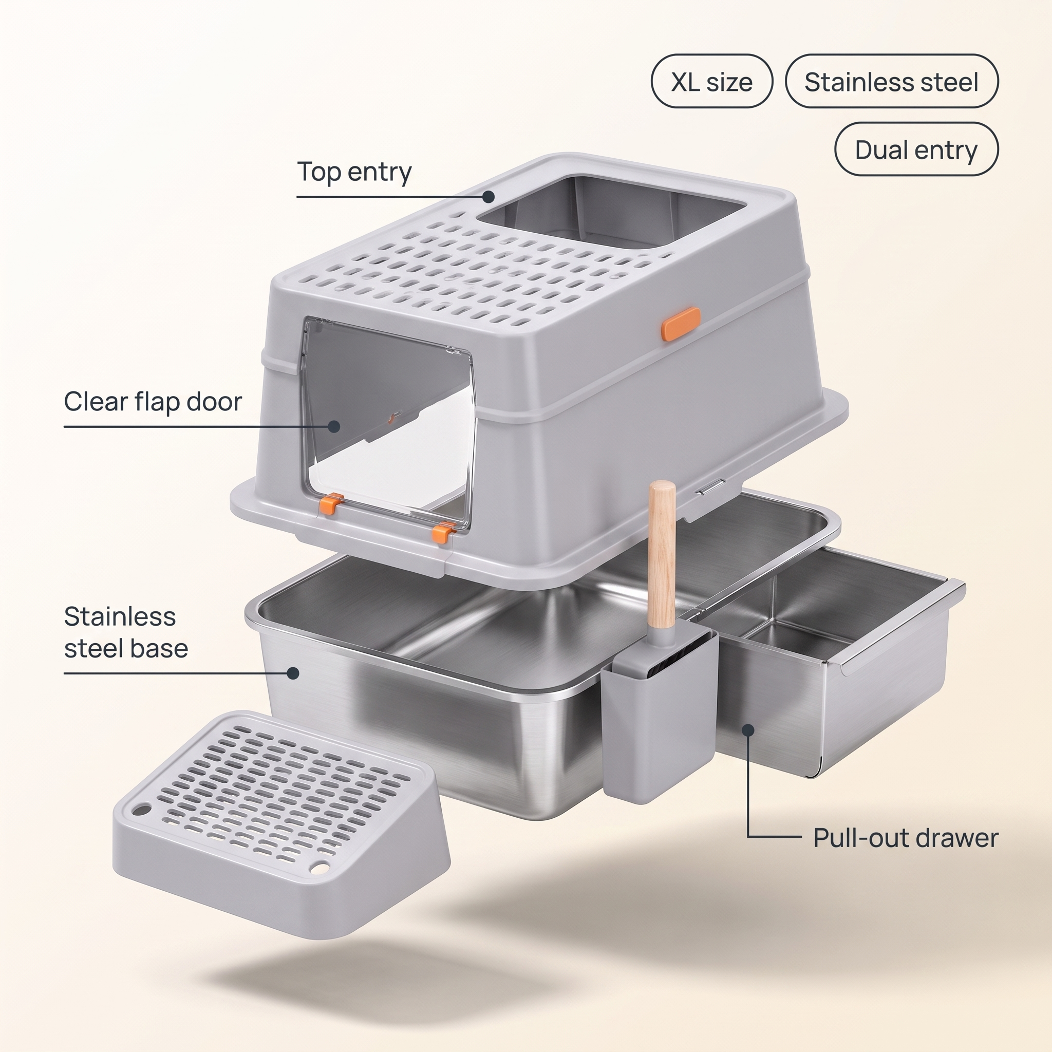 Litter box parts exploded view