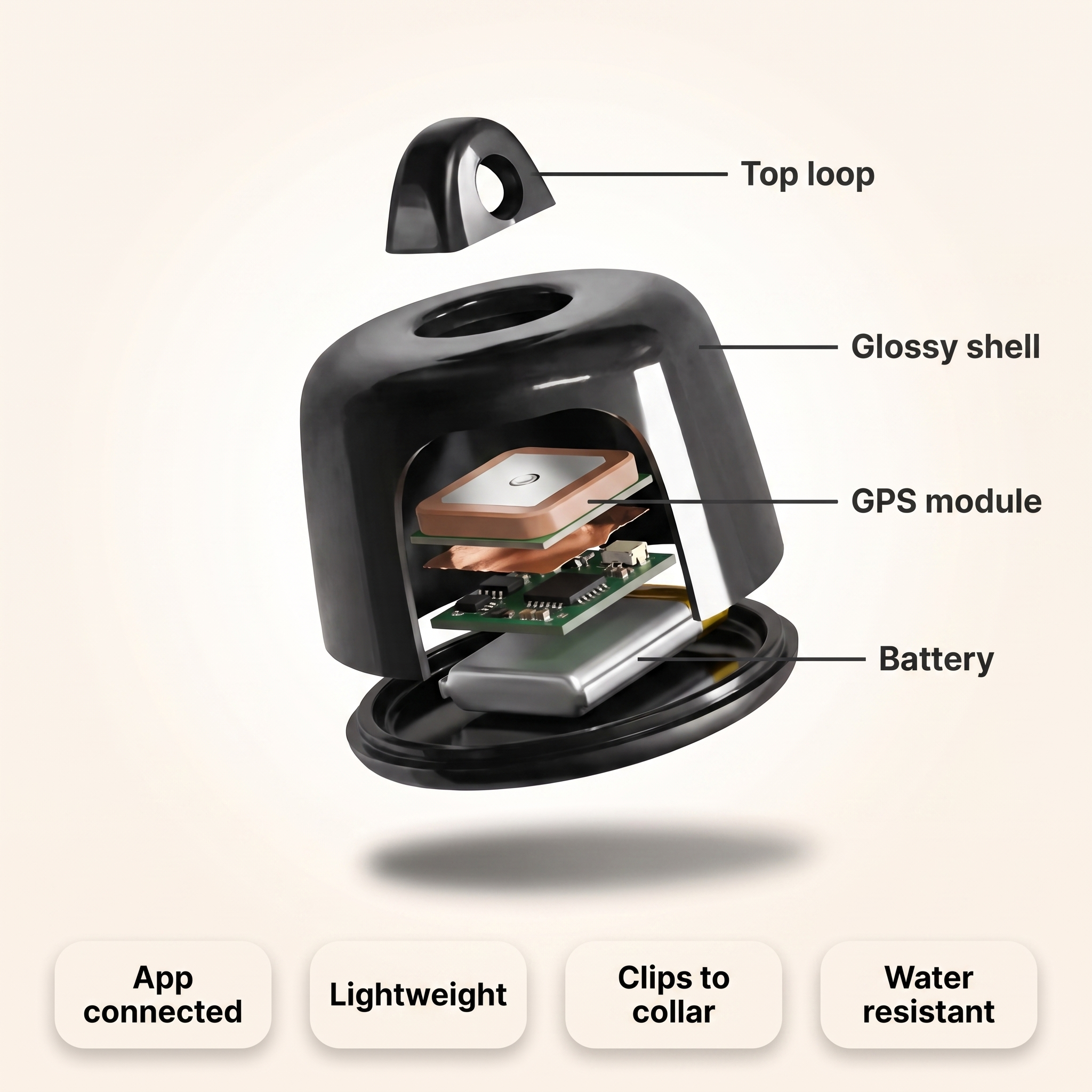 Cutaway view of the mini GPS tracker internal parts