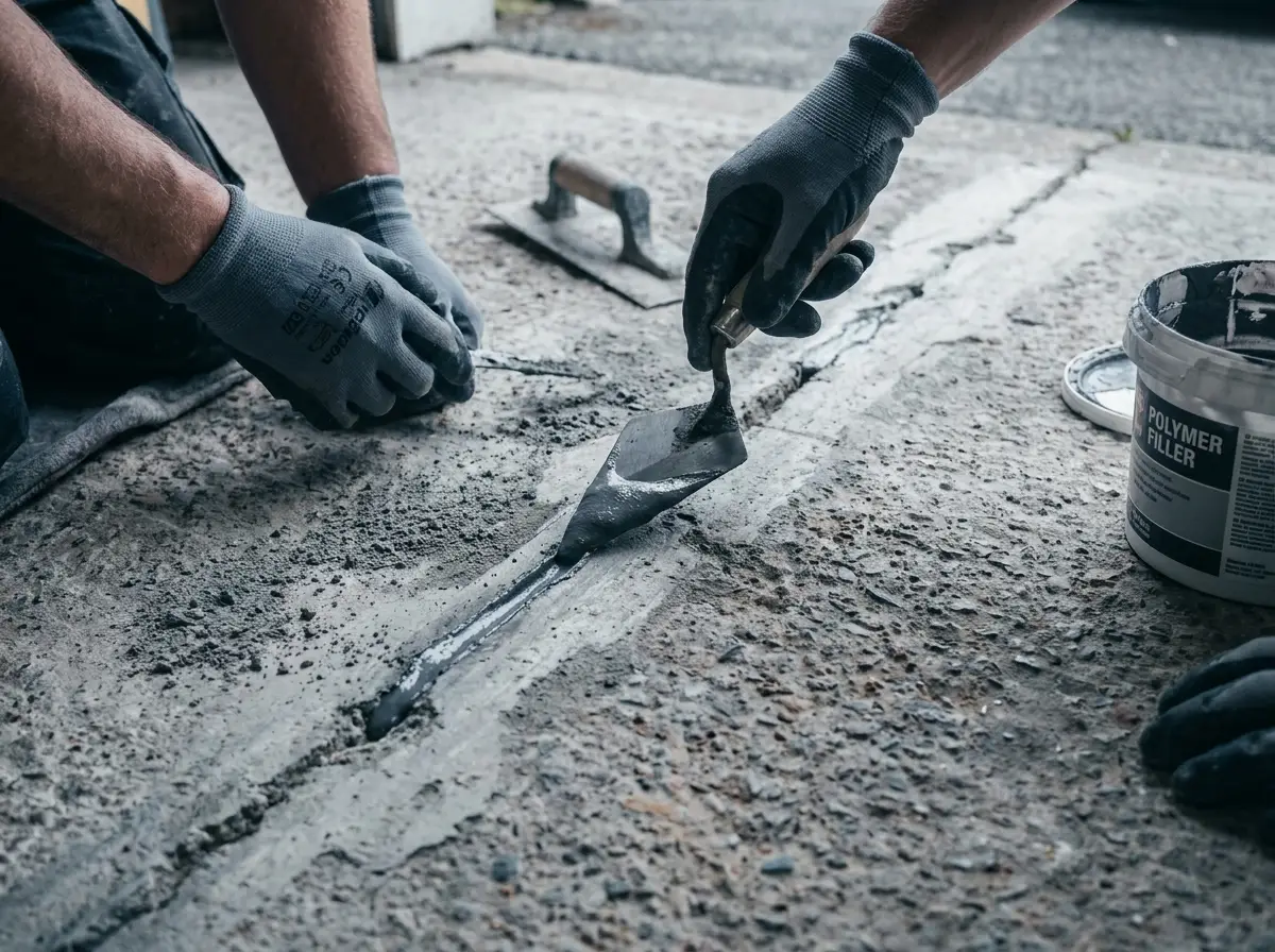 Repairing a crack with polymer filler