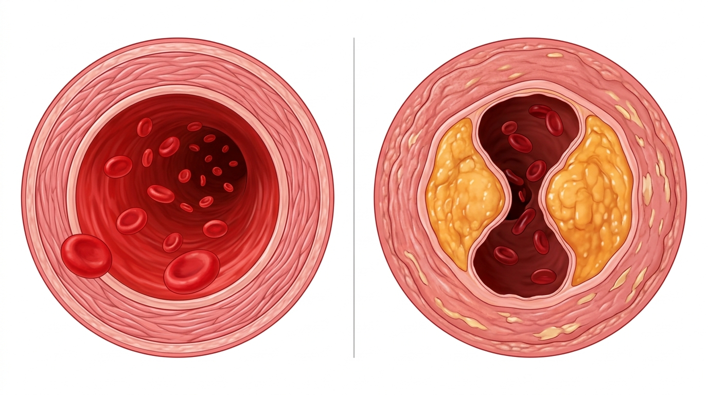 Diagrama: arteria sana vs arteria rígida con pared dañada
