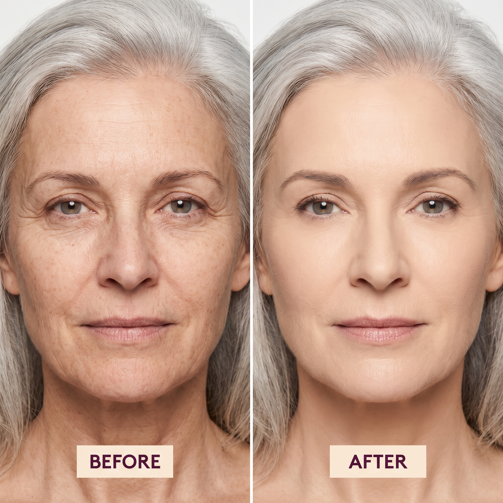 Before and after — fine lines blurred with one layer of Loveli